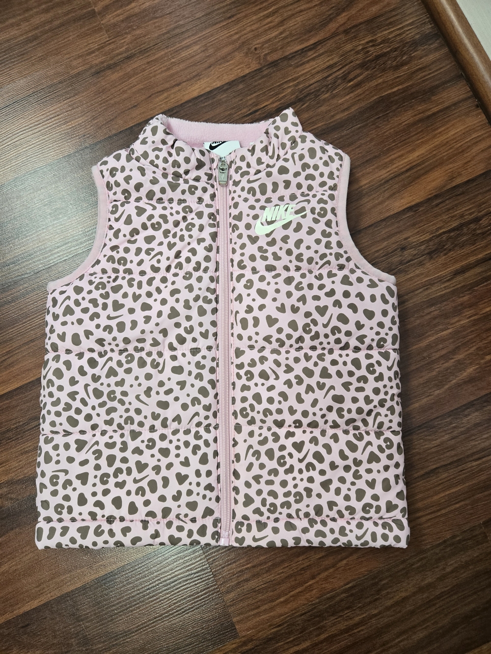 Nike Girls' Pink Leopard Print Puffer Vest